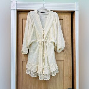 Vici Ivory Lace Midi Dress  with Drawstring Waist